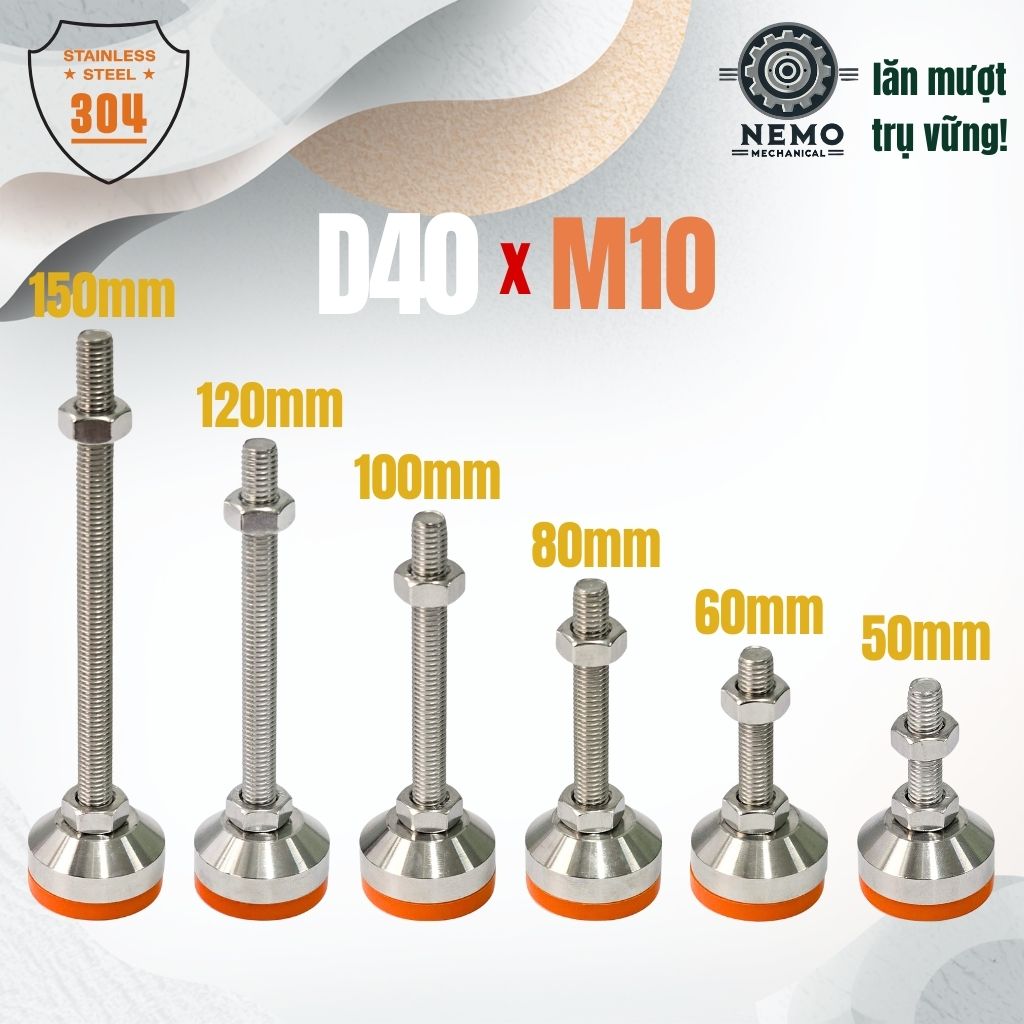 Chân Tăng Chỉnh Inox 304 Ren M10 – Chống Gỉ Tuyệt Đối, Đế Bát Dày Chịu Tải Nặng